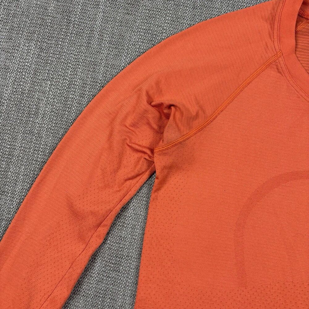 Lululemon Long Sleeve Swiftly Womens orange Top With Thumb Holes Size 4 Gym Yoga - Picture 9 of 12